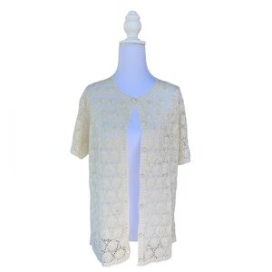 Vintage Handmade Crotchet Short Sleeve Cardigan Size XL Cottagecore Fairycore